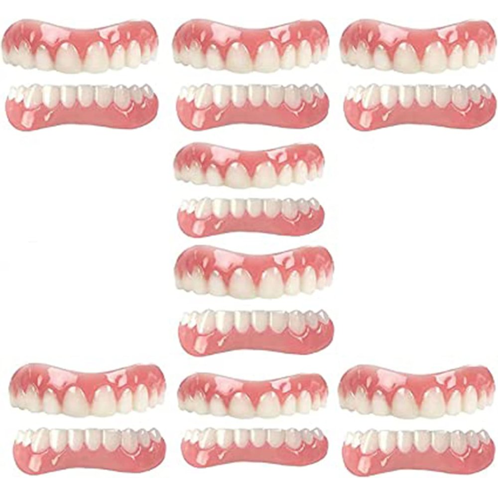 EMERZE Dentures Cosmetic Veneer Natural Tone Instant Veneers Dental Silicone Tooth Whitening Temporary Prosthesis Teeth Top Bottom False Teeth Men And Women Dental Prostheses,8 pairs