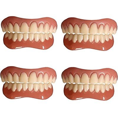 EMERZE Silicone Prosthesis Teeth Top Bottom Veneer False Teeth Whitening Temporary Prosthesis Teeth Cosmetic Natural Shade Prosthesis Teeth Reusable Unisex,4 pairs
