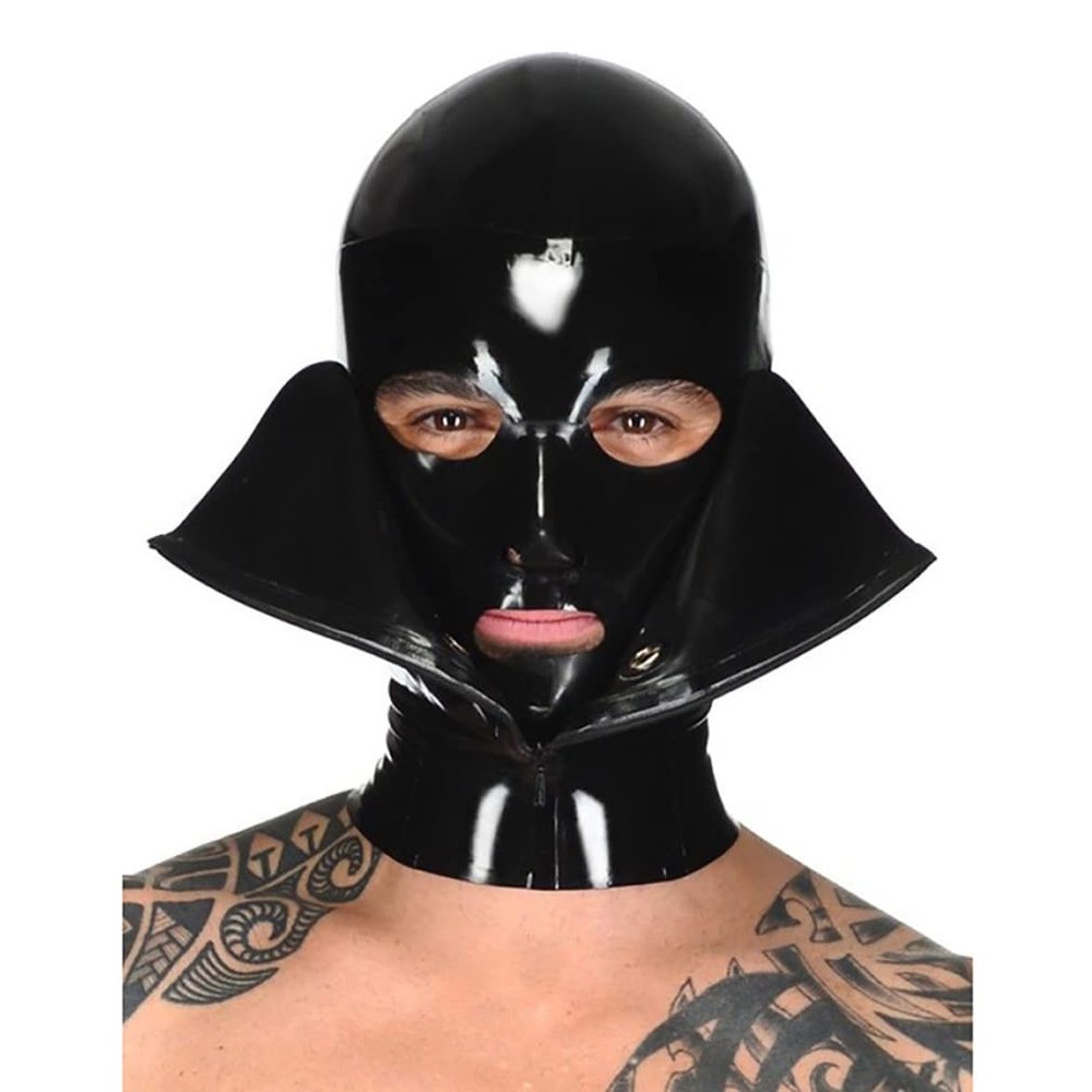 Buffny Halloween Hood Full Face Masker,Latex Head Cover Mask with Zipper for Party Nightclub Prom,100% Natural Latex,Elastic Comfort,Breathable,Zippered Full-face Cover-L