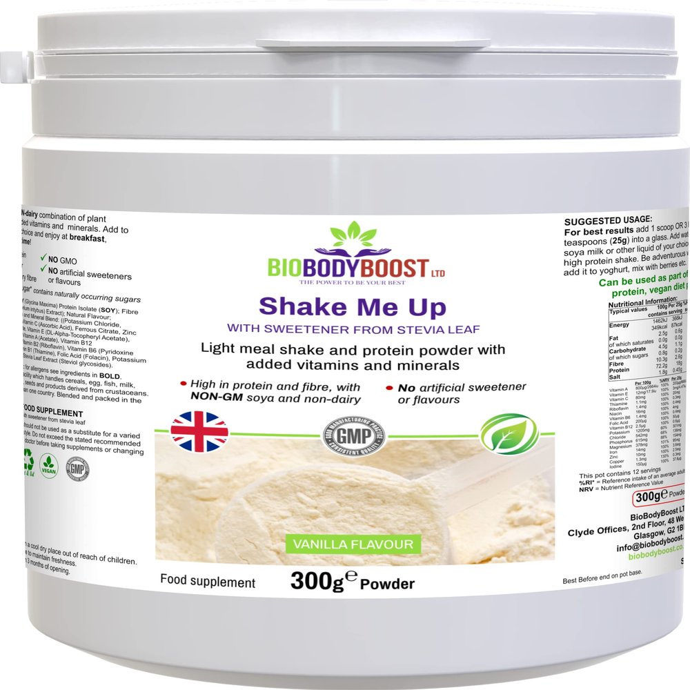 BioBodyBoost ShakeMeUp Vanilla Vegan Meal Shake Powder | 18g Plant Protein  Complete Vegan Meal Replacement with 16 Vitamins & Minerals