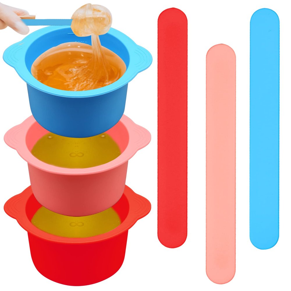 3Pcs Non-Stick Silicone Wax Melt Liners with Wax Sticks, Reusable Bowl for Wax Warmer and Hair Removal, 14Oz