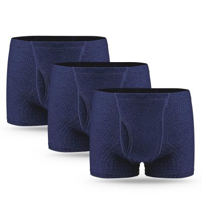 3 Pcs Mens Incontinence Pants Incontinence Boxer Brief with Absorbent Pad 300 ML Urine Volume Cotton Washable Reusable Leakproof Incontinence Pants for Men Blue Size S