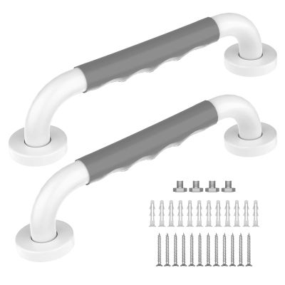 2 Pack Anti-Slip Bathroom Grab Bar 16 Inch - 1 Diameter, Zepolu Stainless Steel White Safety Shower Bars w/Rubber Grip, Assist Bath Handle Balance Support Bar Grab Rail for Elderly Senior Handicap