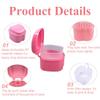 Denture Bath Case Portable Orthodontic Dental Retainer Box False Teeth Storage Container for Denture, Invisalign, Braces, Mouth Guard Travel Cleaning Retainer (Pink) view 3