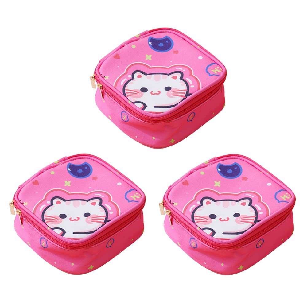 STARRY G 3PCS Sanitary Bags, Portable Period Sanitary Pad Pouch, Sanitary Napkin Storage Bag, Cartoon Tampon Holder Case for Teen Girls Women, Handbag Small Pouches for Sundries, Lipstick - Rosy