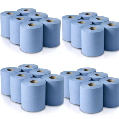 24 Pack Jumbo Workshop Hand Towels Rolls Centrefeed Blue Rolls Blue Recycled Paper Tissue Paper Roll 2 Ply Embossed Tissue Wipe Away Commercial & Kitchen Use