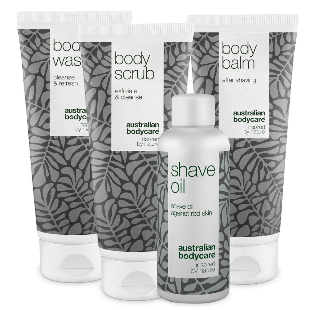 Smooth Shave Kit for the entire body - Set with Body Wash, Scrub, Balm, and Shave Oil - Ultimate Solution for a Comfortable Shave - Infused with Soothing Tea Tree Oil - Perfect for Sensitive Skin