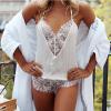 Angxiwan Sexy Lingerie for Women Ladies Sexy Lingerie V-Neck Eyelashes Lace Sling Seductive Pajama Fishnets for Women Lingerie White view 2