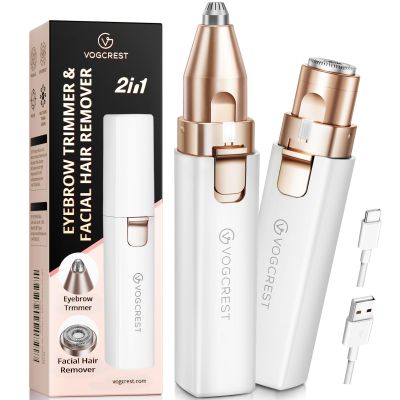 Portable Eyebrow Trimmer & Facial Hair Removal for Women, Rechargeable 2 in 1 Hair Remover and Eyebrow Razor, Eyebrow Lips Body Facial Hair Remover for Women with Built-in LED Light