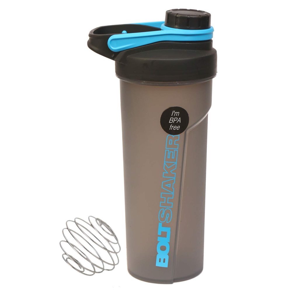 Bolt Virgin Plastic Shaker Bottle with Steel Wire Blending Ball - 700 ml with Measuring Guide Airtight Leak proof Screw Cap Protein Shaker Bottle Sports Supplements Bottle Gym Shaker BPA Free BLUE