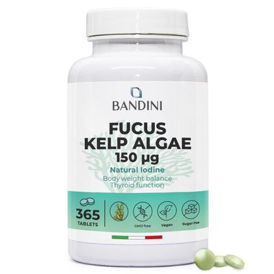Bandini Fucus Kelp Algae 150mcg | Seaweed Natural Source of Iodine from Brown Algae | Energy Metabolism, Nails, Hair | Highly Dosed, No Additives | 365 Tablets for 1-Year Supply | Vegan & Non-GMO