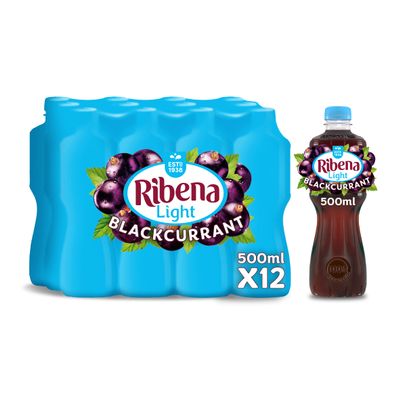 Ribena Blackcurrant Juice Drink No added Sugar 500ml Multipack of 12 | Real British Blackcurrants | Rich in Vitamin C | No Artificial Colours | Low Calorie |100% Recycled Plastic Bottle