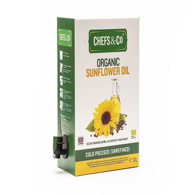 CHEFS & CO Organic Sunflower Oil | Plant-Based Oil | Ideal for Baking, Sauting & Dressings(COLD PRESSED, 3L(Pack of 1))