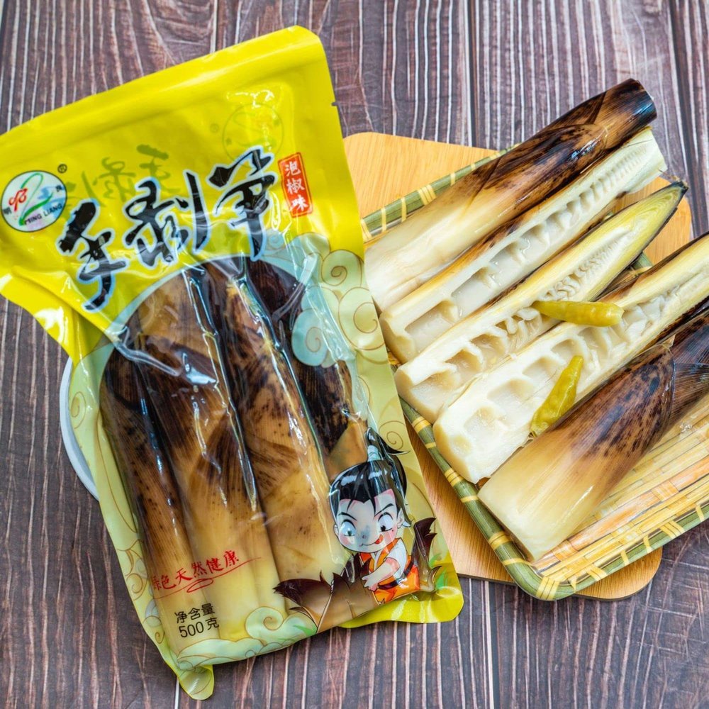 hand peeled Pickled pepper bamboo shoot,mountain pepper crispy tender bamboo shoot,500g/bag,kimchi vegetable,latiao,spicy strips,lemon hot and sour,Chinese snack gifts bag (Pickled pepper,3bag)