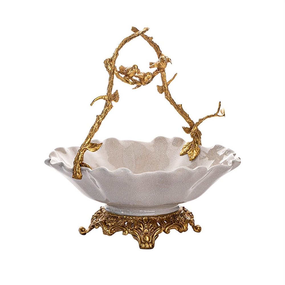 Fruit Bowls Ceramic Fruit Plate Chinese Retro Handmade Copper Craft Fruit Dish Home Living Room Decoration Porcelain Candy Bowl fruit basket