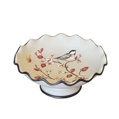 LUCBEI Fruit Bowls Fruit Dish New Chinese Retro Handmade Round Wave Pattern Ceramic Fruit Bowl Living Room Kitchen Decor Fruit Plate Candy Bowl fruit basket
