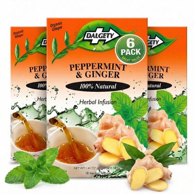 Dalgety Peppermint and Ginger Herbal Infusion 100% Natural, Caffeine Free Tea; Delicious and Packed with Unique Health Benefits (6 Pack - 108 Teabags)