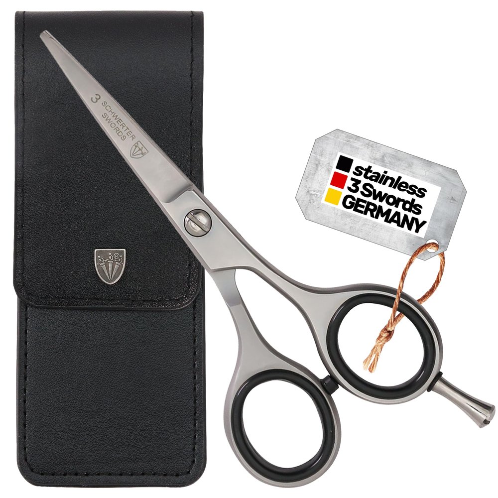 3 Swords Germany  Professional Beard Hair Scissors, Stainless Steel, Straight Blade, Sharp, with case