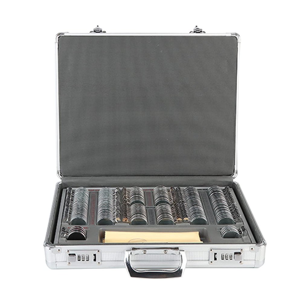NICHOY 158pcs Optometry Box Trial Lens Case Set,Eye Protection Accessories Optical Trial Lens Set Metal Rim clear aperture 26mm,high light transmittance(Color:A,Size:158pcs)