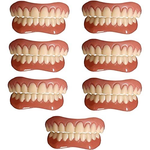 PROPFE Dentures Cosmetic Veneer Whitening Temporary Prosthesis Teeth Top Bottom False Teeth Natural Tone Reusable Dental Prostheses for Men And Women,7 pairs