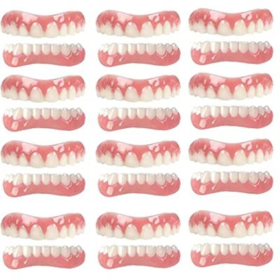 PROPFE Prostheses Teeth Temporary Smile Veneers Cosmetic Teeth Dentures Unisex Silicone Dentures Reusable Top And Bottom Dentures One Size Fits Most Mouths,12 pairs