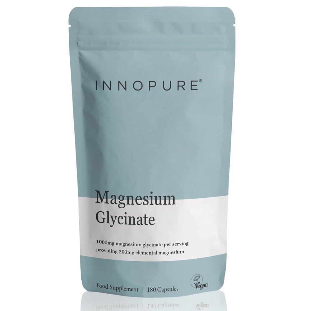 INNOPURE Magnesium Bisglycinate - 180 Capsules - Bioavailable Magnesium Supplements - 1000mg Per Serving (2 Capsules) Providing 200mg of Elemental Glycinate Powder - Made in The UK