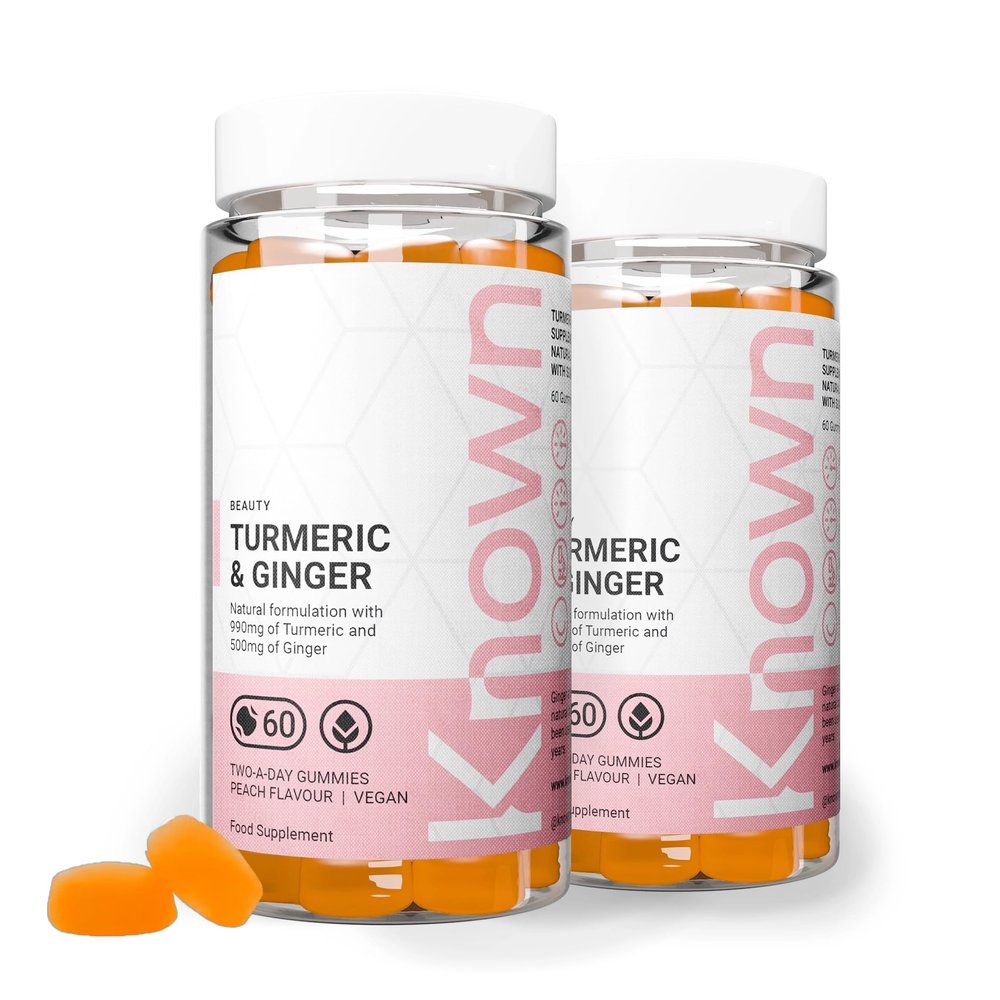 Known Tasty Turmeric & Ginger Gummies by Known Nutrition - 990mg Turmeric & 500mg Ginger - Natural Peach Flavour - 60 Vegan Gummies, 2 Months Supply