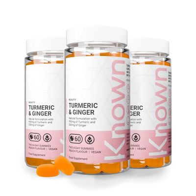 Known Tasty Turmeric & Ginger Gummies by Known Nutrition - 990mg Turmeric & 500mg Ginger - Natural Peach Flavour - 60 Vegan Gummies, 3 Months Supply