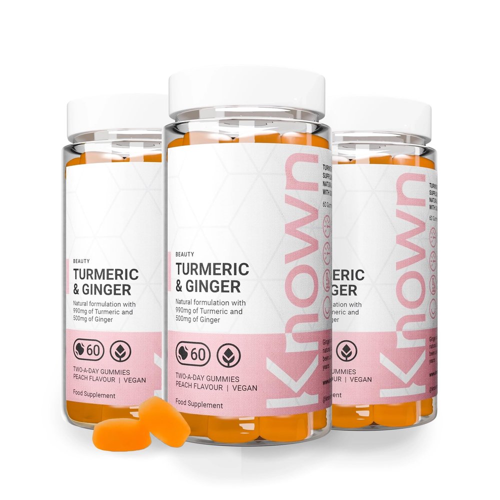 Known Tasty Turmeric & Ginger Gummies by Known Nutrition - 990mg Turmeric & 500mg Ginger - Natural Peach Flavour - 60 Vegan Gummies, 3 Months Supply