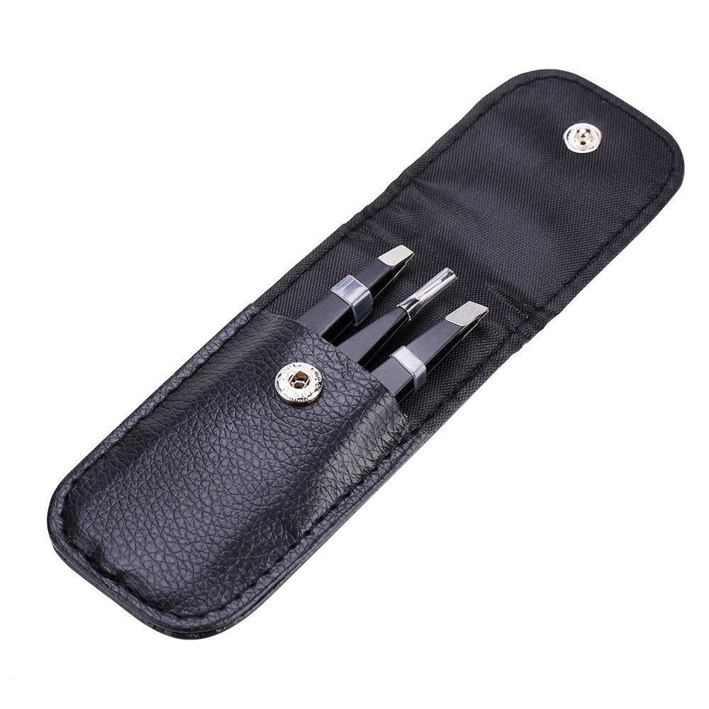 3pcs/Set Stainless Steel Tweezer,Flat Tip/Point Tip/Slant Tip, Hair Removal Makeup Tool,Eyebrow Tweezer(Black)