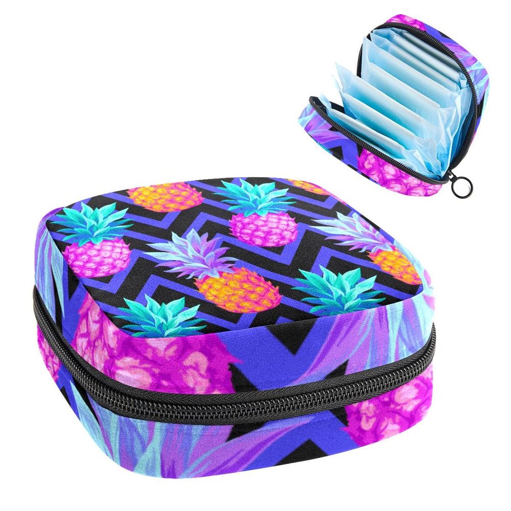 Sanitary Napkin Storage Bag, Period Kit Bag for School, Menstrual Cup Pouch, Sanitary Napkin Pads Organiser Bag, Colorful Pineapple Fruit Wave