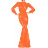 Women Long Dress Party Dress Long Sleeve Faux Leather PVC Nightclub Party Clubwear,Orange,XS view 1