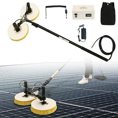 bcomedrag Solar Panel Electric Cleaning Tool, House Water Fed Pole Kit, Photovoltaic Panel Electric Cleaning Equipment Brush, 2 Round Brushes, With Accessories Set, Cable, 3.5/5.5/7.5M,3.5m