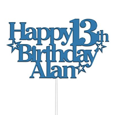 Personalised Happy Birthday Cake Topper by KreateSquare | Custom Party Decoration with Any Name Any Age | Multicolour Acrylic Cake Topper 13th 16th 18th 21st 30th 50th 60th 80th (Blue)