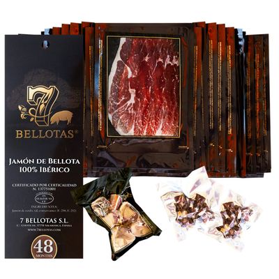 7 BELLOTAS 100% Iberico Ham | Made From Acorn Fed Iberico Pigs and Natural Curation Process | Spanish Jamon Pata Negra | Jamon Iberico Bellota | 48 Months (Sliced 30 X 100 gr.)