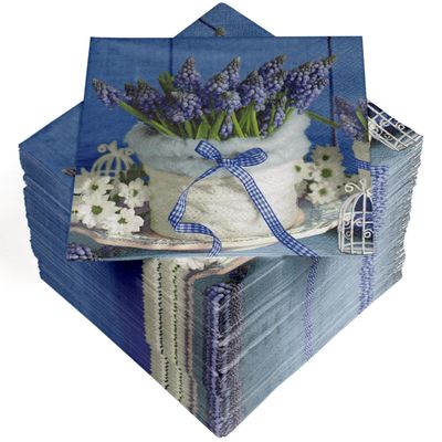 HEKU 100 Napkins, 3-ply, 33 x 33 cm, Absorbent and Practical Packaging, Ideal for Weddings, Anniversaries and Special Occasions, hyacinths