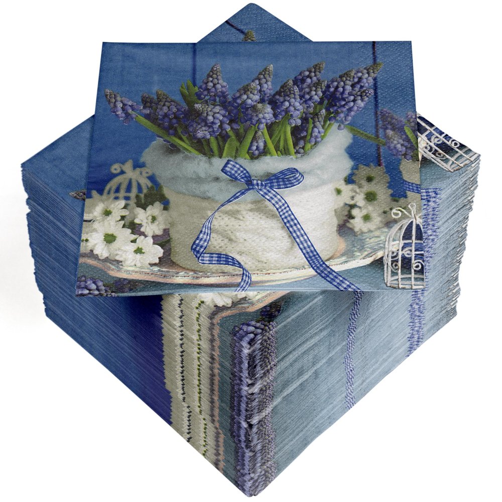 HEKU 100 Napkins, 3-ply, 33 x 33 cm, Absorbent and Practical Packaging, Ideal for Weddings, Anniversaries and Special Occasions, hyacinths