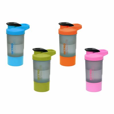 1 x 600 ML Plastic BPA Free Protien Shaker Bottle with Storage Compartment for Protein Powder Supplements Measurement Scale Steel Mixing Ball Flip Cap Screw Lid 100% Food Grade (random)