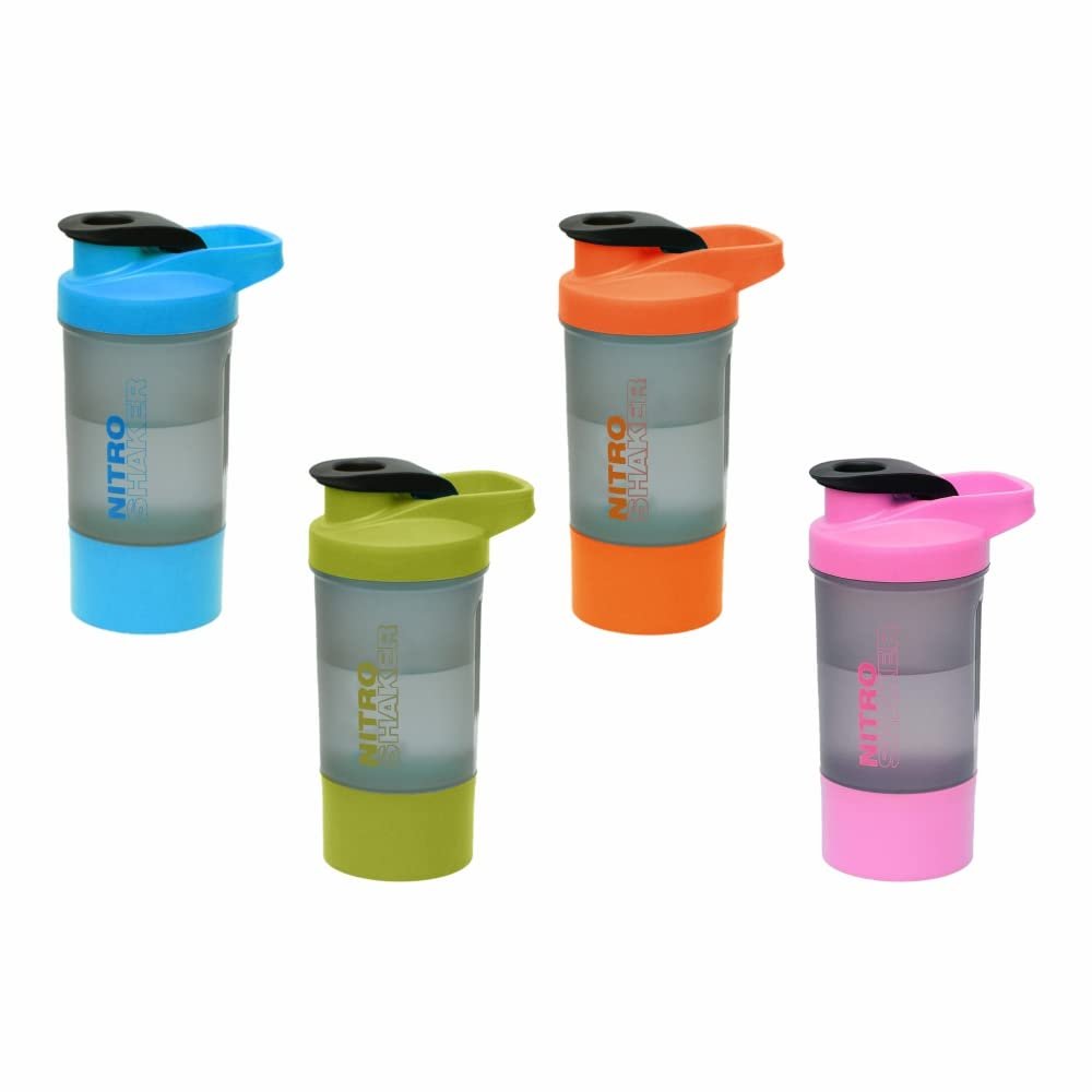 1 x 600 ML Plastic BPA Free Protien Shaker Bottle with Storage Compartment for Protein Powder Supplements Measurement Scale Steel Mixing Ball Flip Cap Screw Lid 100% Food Grade (random)