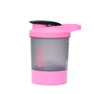1 x 600 ML Plastic BPA Free Protien Shaker Bottle with Storage Compartment for Protein Powder Supplements Measurement Scale Steel Mixing Ball Leak Proof Flip Cap Screw Lid 100% Food Grade (pink)