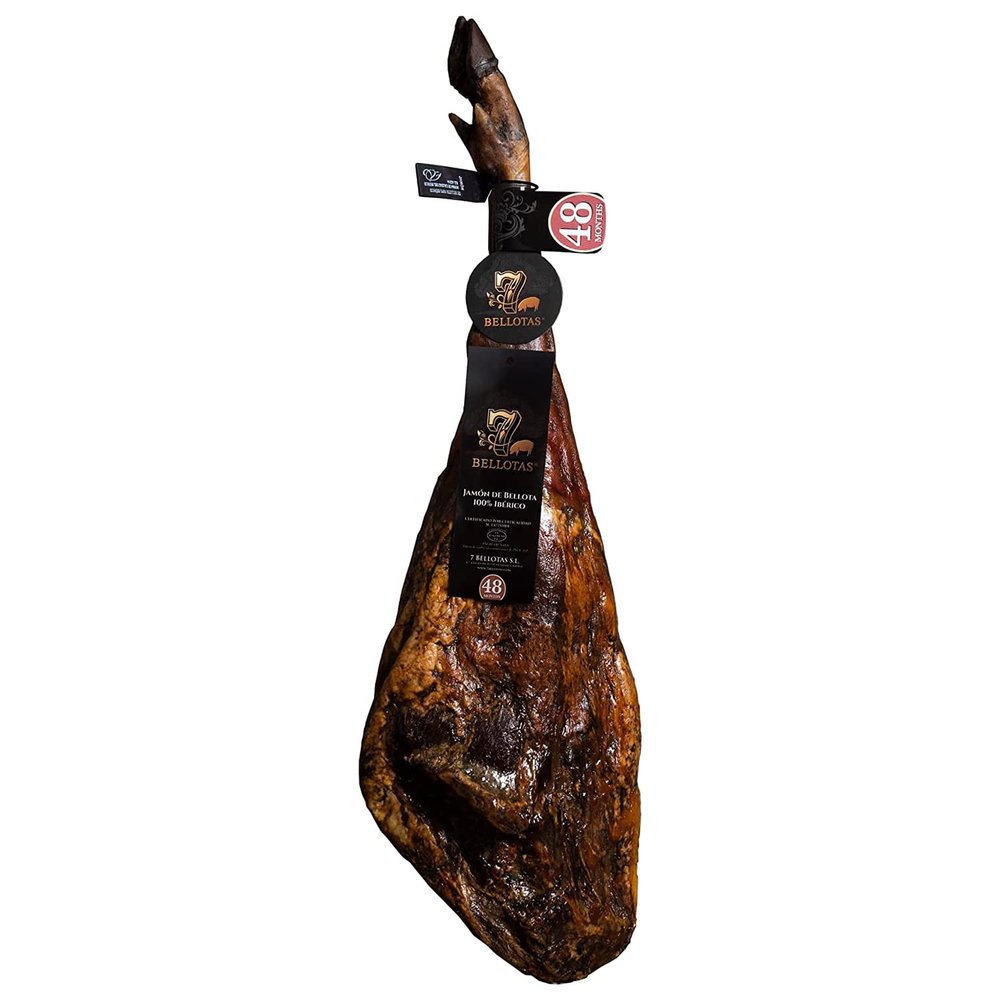 7 BELLOTAS Acorn-fed 100% Iberico Ham | Jamon Pata Negra Bellota | Spanish Iberian Ham Leg with 48 Months