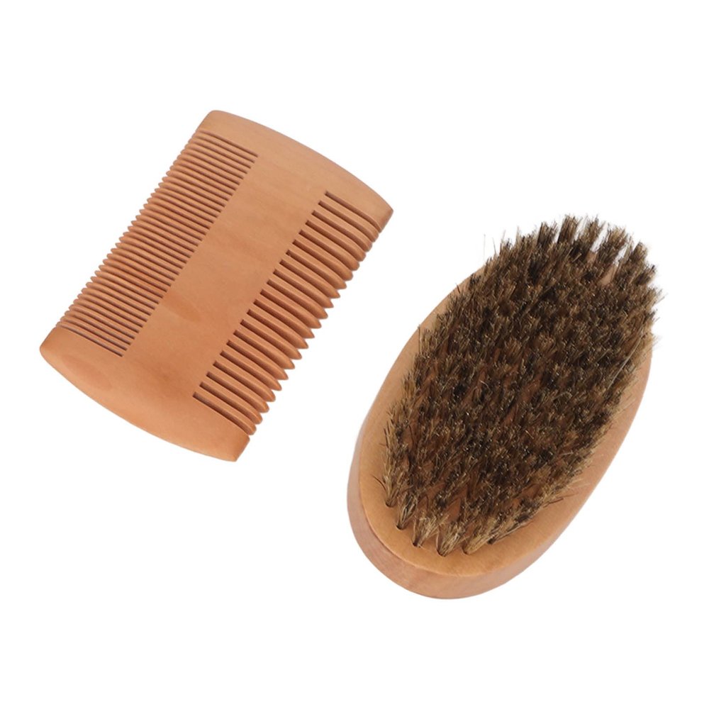 Beard Brush Comb Kit, Wood Double Side Comb Soft Brush Styling Shaping Trimming Beard Grooming Kit Boar Bristle Brush for Men Travel and Home Beard Care