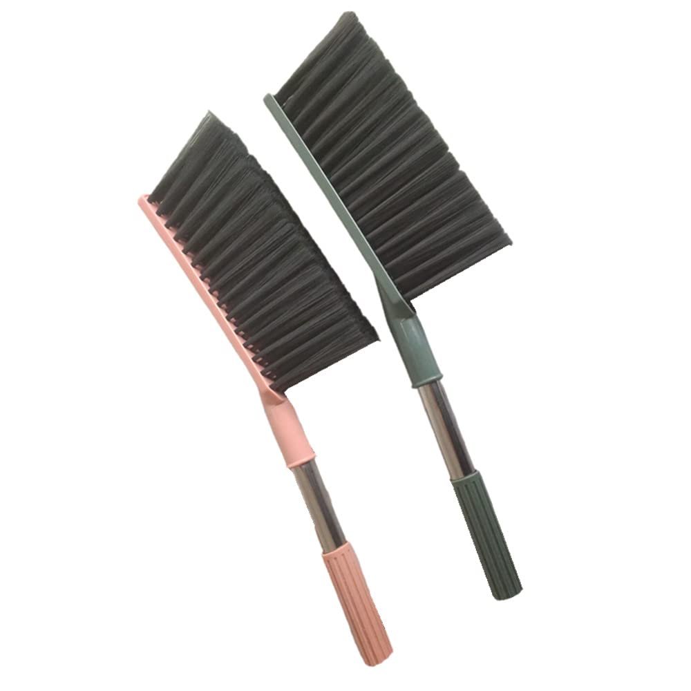 2 Pack Soft Bristle Bed Sheets Sweeping Cleaning Brush with Long Hand, Counter Duster for Debris Hair Remover Desk Quilt Sofa Furniture (Pink Green)