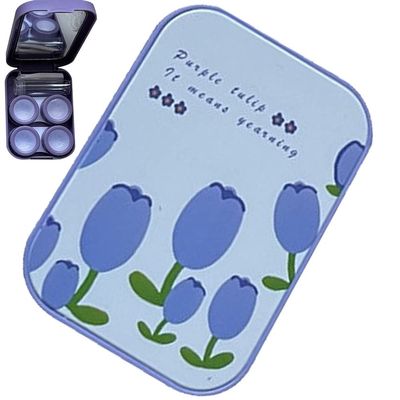Baokuan Contact Lens Cases Travel Contact Lens Holder Blue Pink Purple Portable Kit Case with Two Solution Bottle Tweezers Wearing Stick