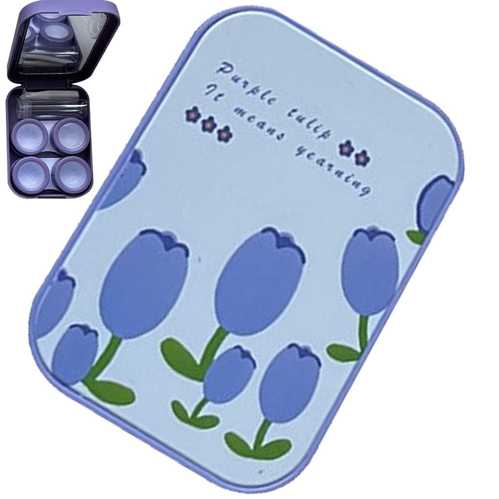 Baokuan Contact Lens Cases Travel Contact Lens Holder Blue Pink Purple Portable Kit Case with Two Solution Bottle Tweezers Wearing Stick