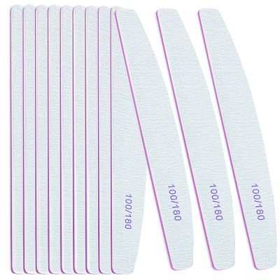 12 PCS Professional Nail Files 100/180 Grit, Four of Each, Nail Buffer Files Double Sided Emery Board Manicure Tools for Home and Salon (White)