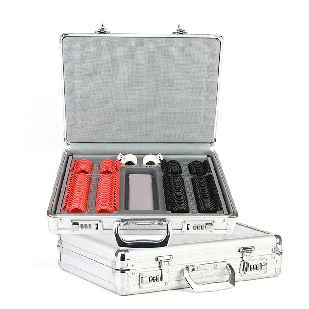 NICHOY 104Pcs Optical Trial Lens Set,Optometry Kit Metal Rim,Ophthalmic Lenses Aluminum Case,Password lock,Large Aperture Clear Hole(Color:A,Size:104pcs)