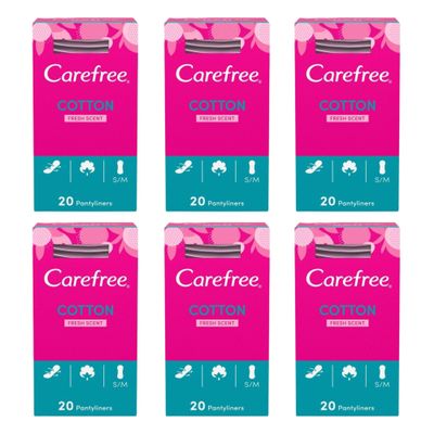 Cotton Feel Fresh Scent Regular Panty Liners, 6 Count, 20 Each (120 Total), Breathable Pantyliners