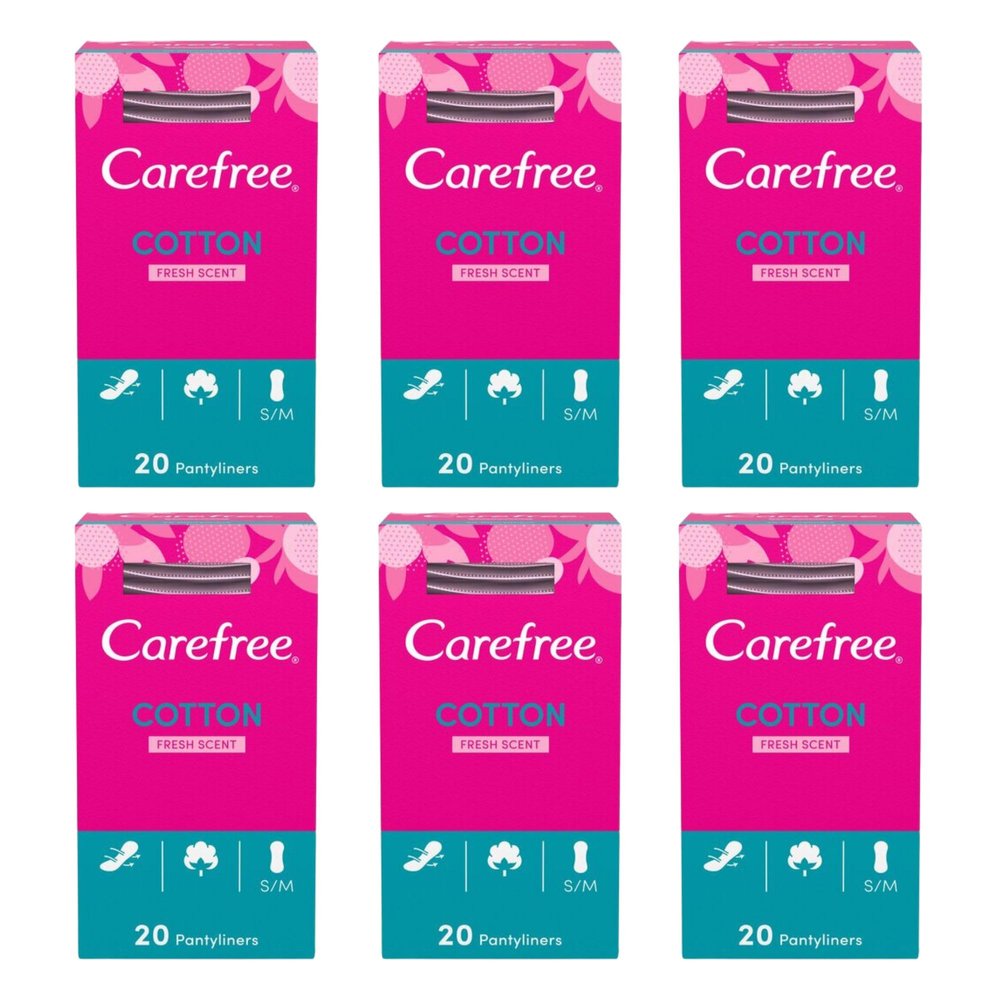 Cotton Feel Fresh Scent Regular Panty Liners, 6 Count, 20 Each (120 Total), Breathable Pantyliners