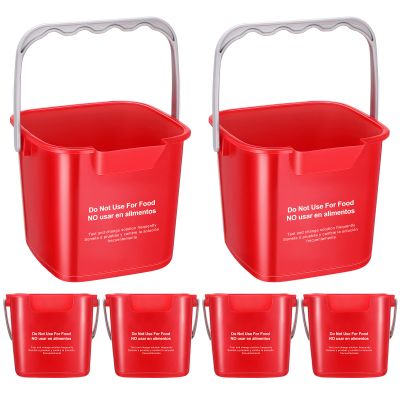 6 Pcs 6 Quart Cleaning Bucket Small Sanitizing Square Bucket Detergent Pail for Home Commercial Restaurant Kitchen Office School(Red)